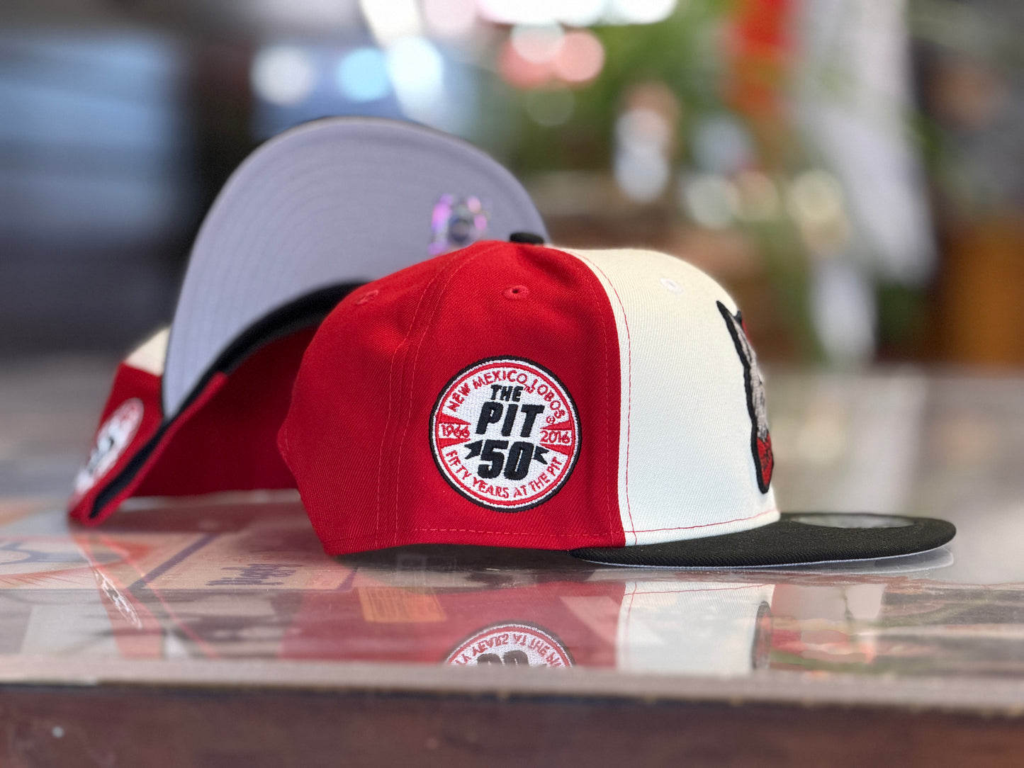 UNM Lobos New Era 950 Adjustable Chrome White Black Bill and Lobo Louie