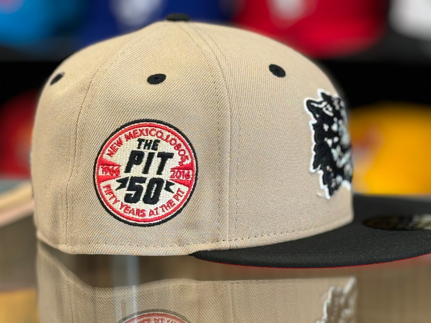 UNM New Era 5950 "The Pit 50" Camel with Black Bill and Lobo