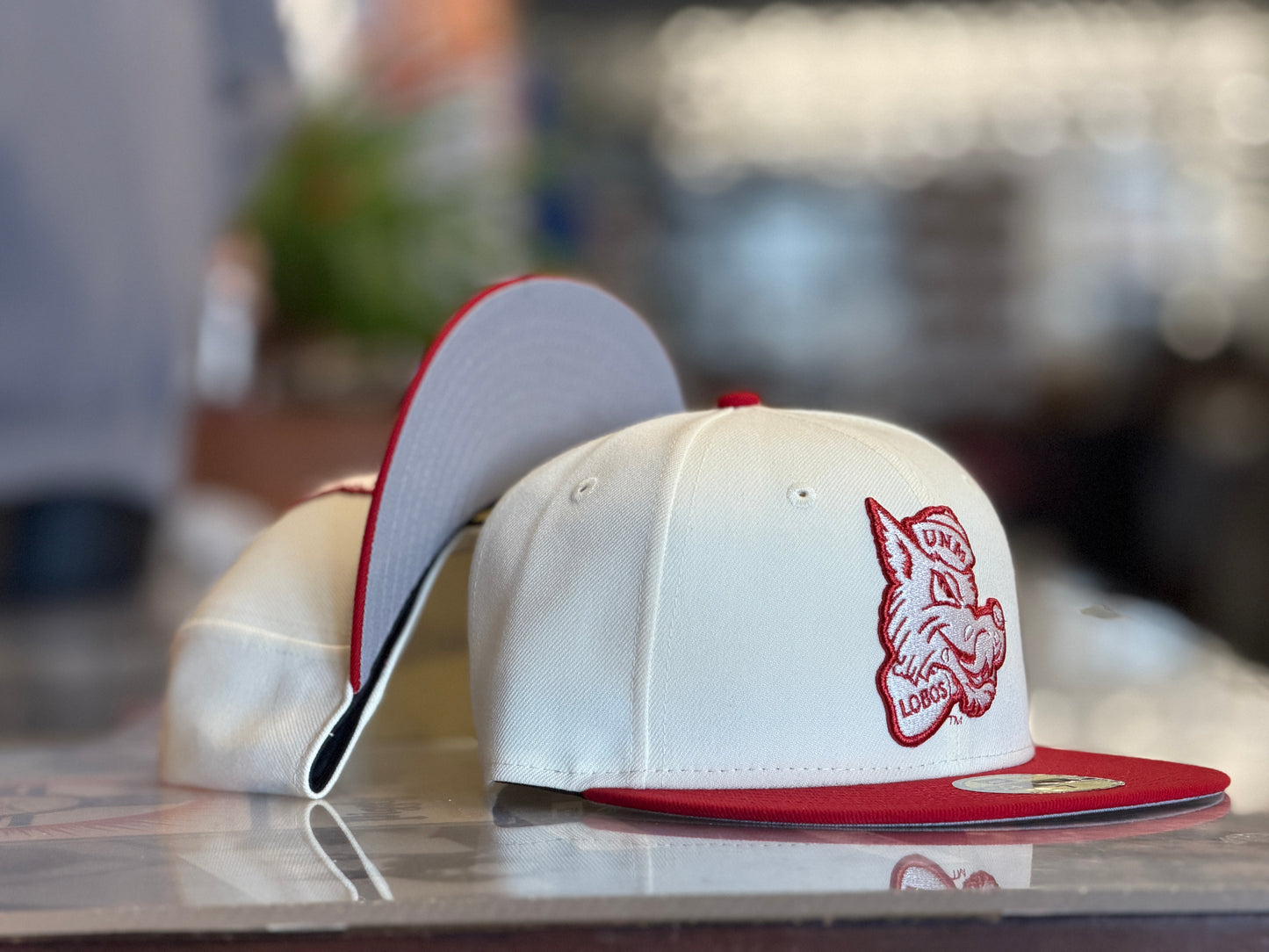 UNM Lobos New Era 5950 Chrome and Cherry Lobo Louie