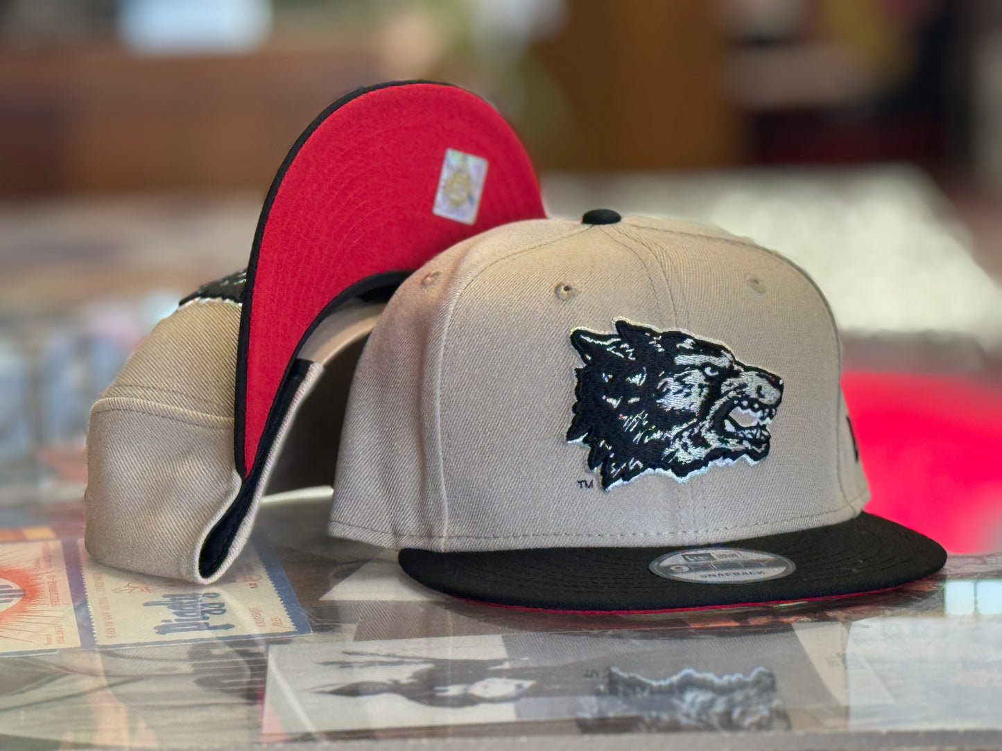 UNM New Era 950 Snapback Camel with 1970s Lobo logo