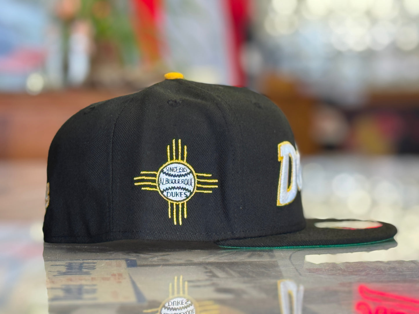 Albuquerque Dukes New Era 5950 Black with Gold DUKES 1915 Side Zia