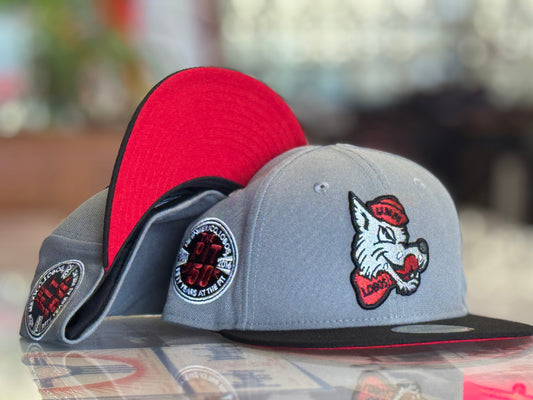 UNM Lobos New Era 5950 Storm Gray Black Bill - Lobo Louie - Pit Side Patch