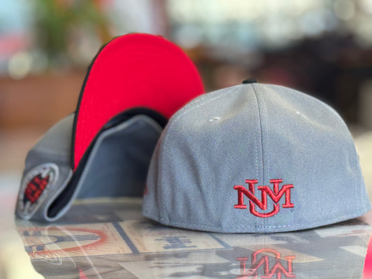 UNM Lobos New Era 5950 Storm Gray Black Bill - Lobo Louie - Pit Side Patch