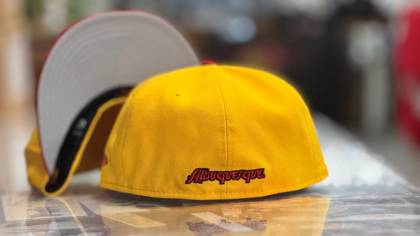 Albuquerque Dukes Gold Red Bill New Era 5950 Fitted Dukes