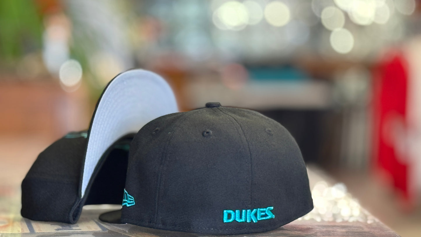 Albuquerque Dukes New Era 5950 Black on Black with Turquoise Outline