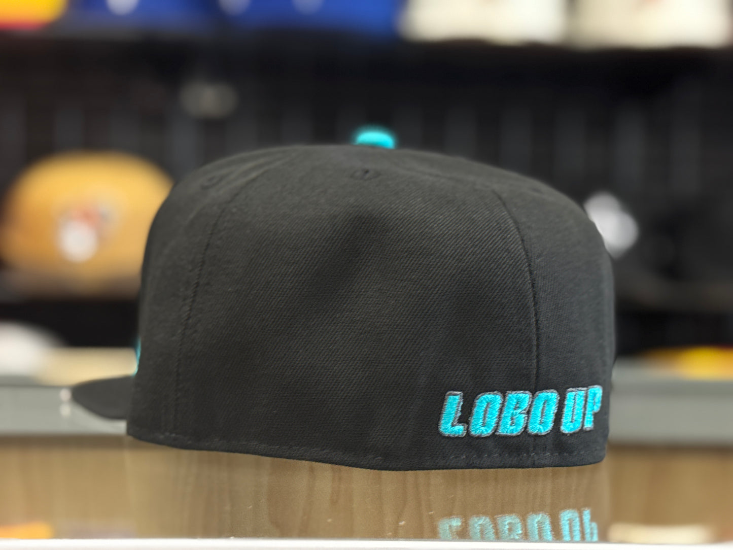 UNM Lobos New Era 5950 Lobo Up Black Turquoise Lobo Louie