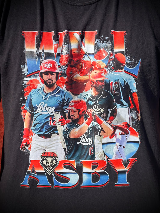 UNM Baseball Will Asby Black Player T-Shirt