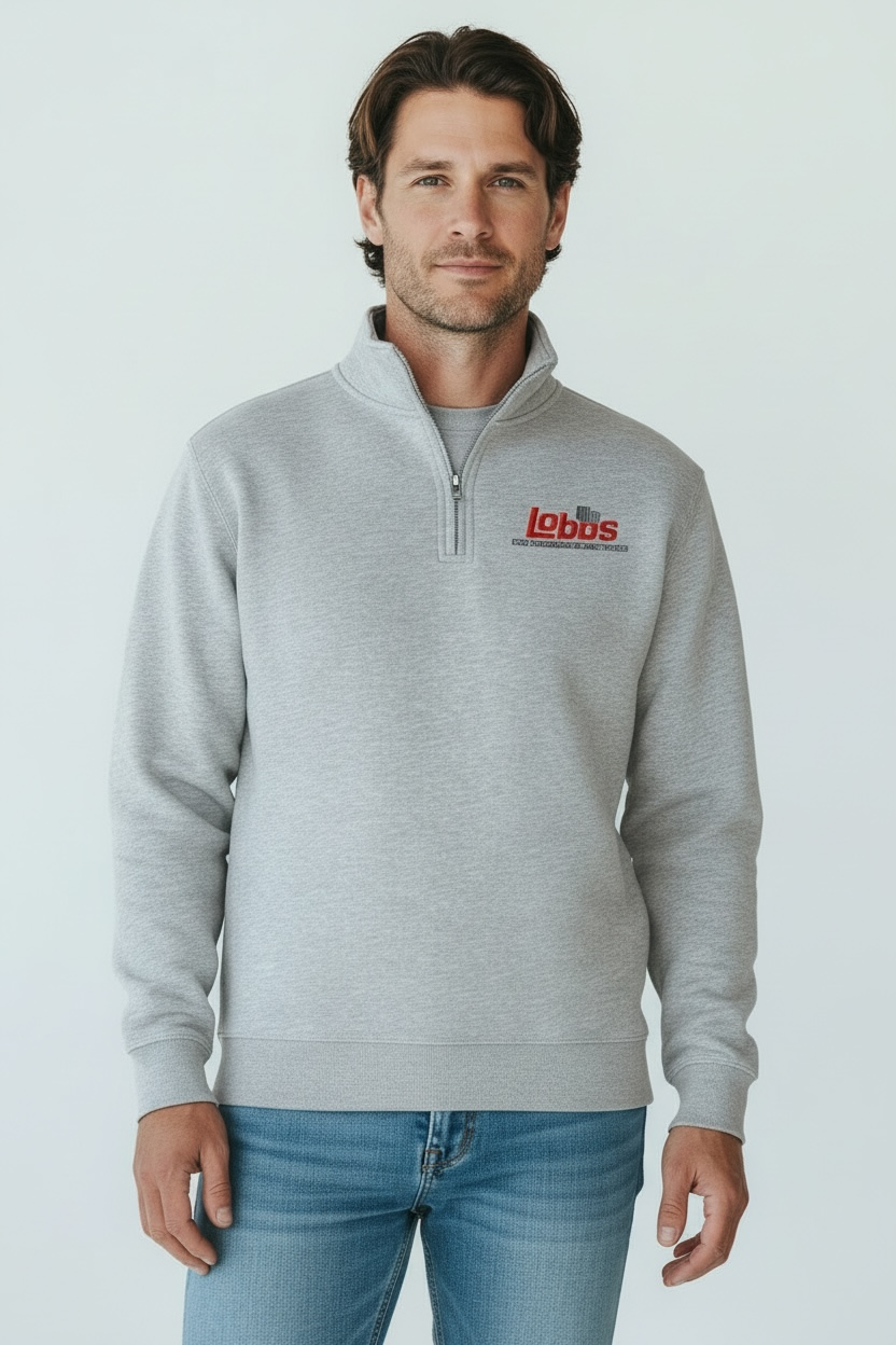 UNM Lobos Light Gray Quarter Zip 1990s Embroidered Logo