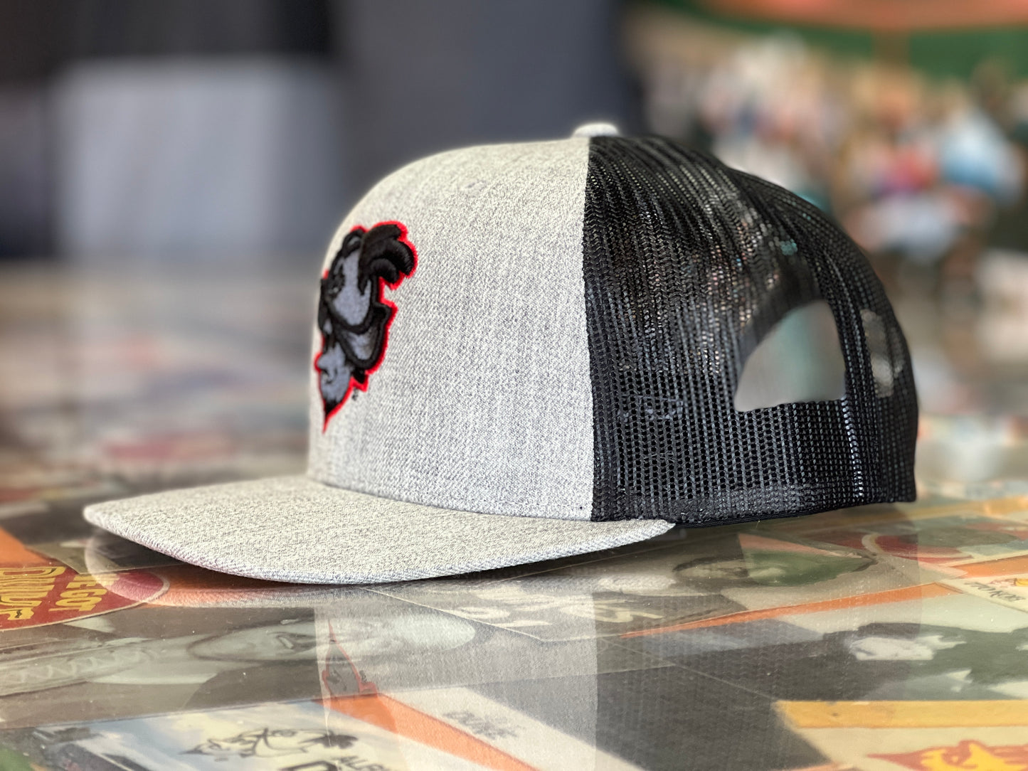 Albuquerque Dukes Heather with Black Mesh Red Outline