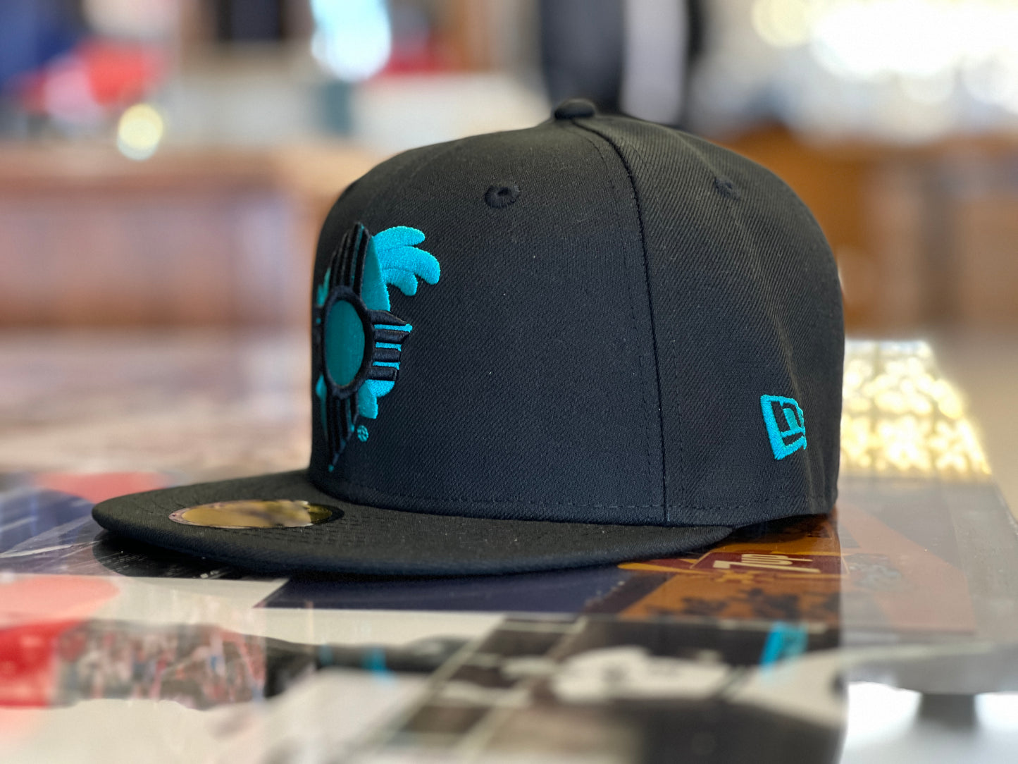 Albuquerque Dukes New Era 5950 Turquoise Zia Dukes Silhouette