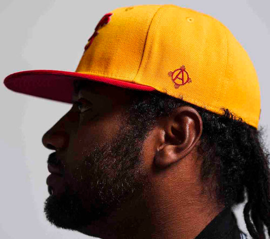 Albuquerque Dukes Gold Red Bill Fitted Dukes 50 Yr. Anniversary logo