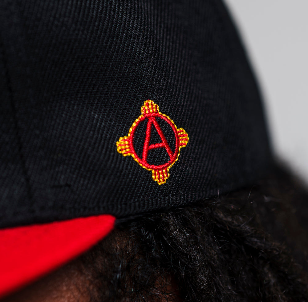 Albuquerque Dukes Black Red Bill Fitted Dukes 50 Yr. Anniversary logo