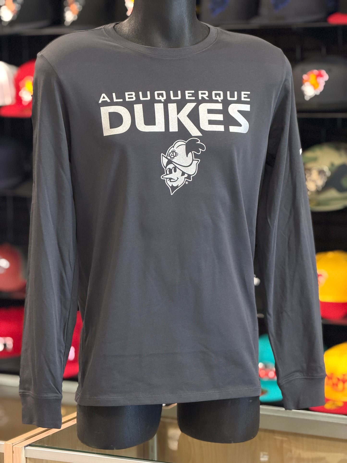 Albuquerque Dukes Anthracite Nike L/S Dri-Fit Silver logo