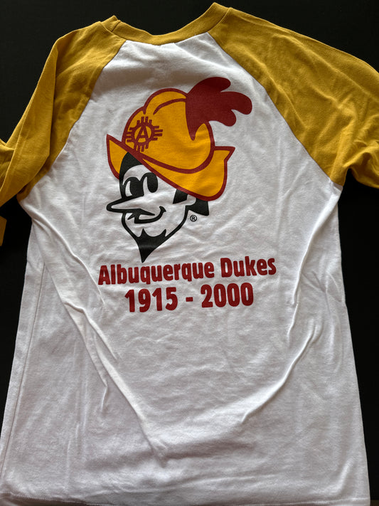 Albuquerque Dukes 3/4 Gold Sleeve White Tee Dukes