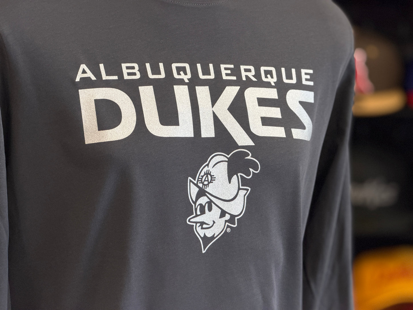 Albuquerque Dukes Anthracite Nike L/S Dri-Fit Silver logo