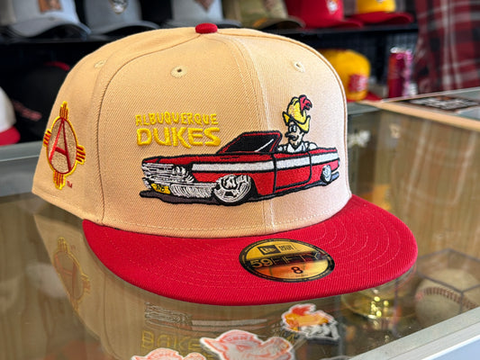 Albuquerque Dukes New Era 5950 Red and Gold Duke in Car