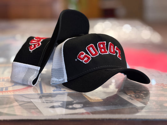 UNM Lobos New Era 940 A Frame Adjustable Black White Upside Down Lobos