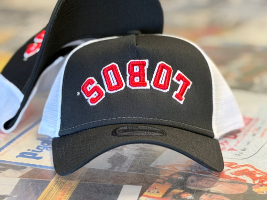 UNM Lobos New Era 940 A Frame Adjustable Black White Upside Down Lobos