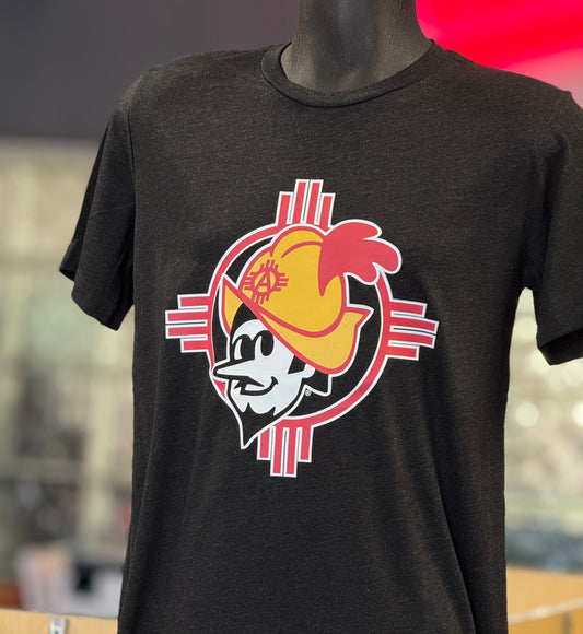Albuquerque Dukes Black Charcoal with Red Zia Dukes T-Shirt