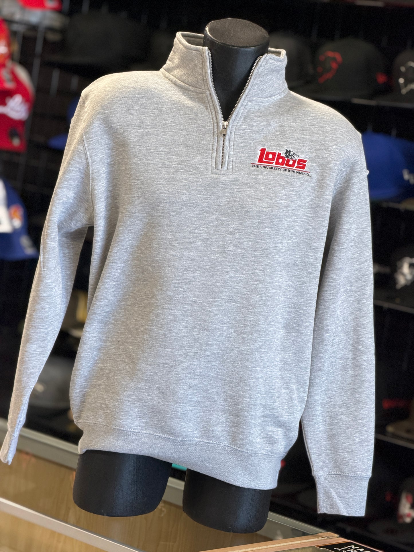 UNM Lobos Light Gray Quarter Zip 1990s Embroidered Logo