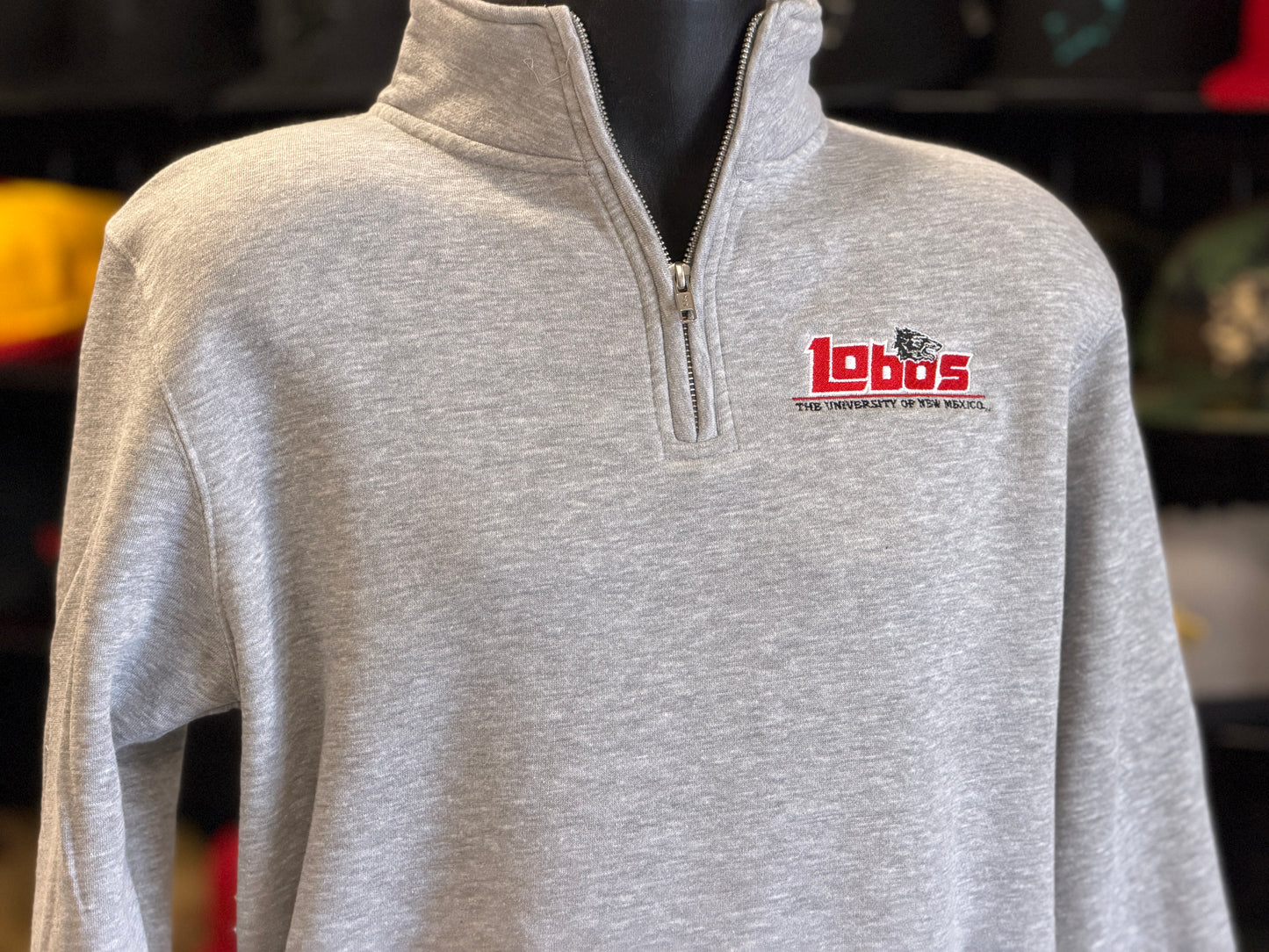 UNM Lobos Light Gray Quarter Zip 1990s Embroidered Logo