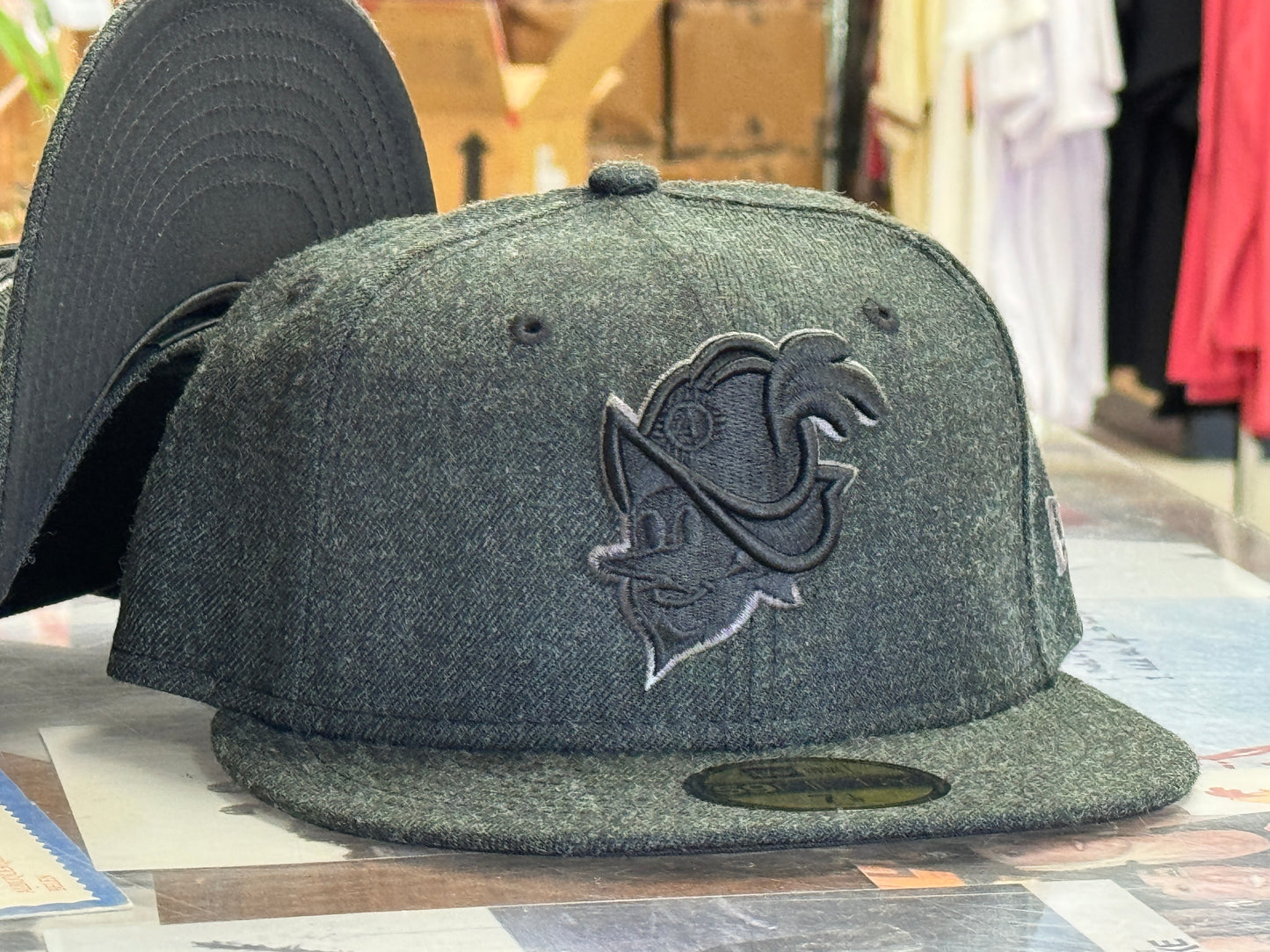 Albuquerque Dukes New Era 5950 Heather Black on Black with Silver Outline