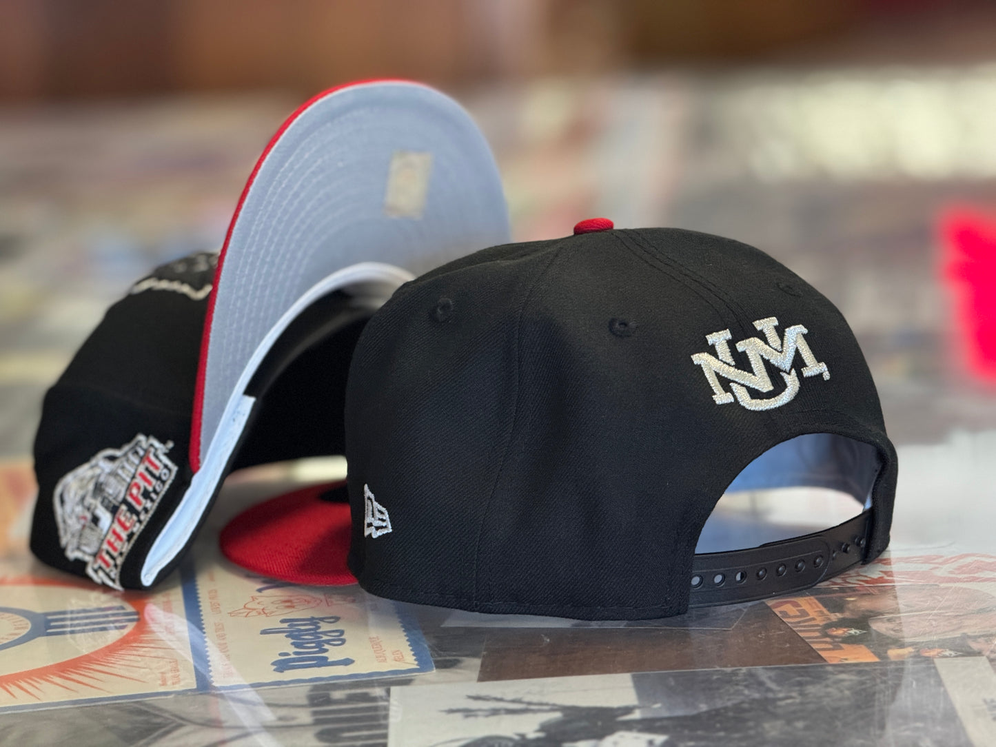 UNM 950 Snapback Red "Pit Crawler" 70s Lobo logo and Black bill