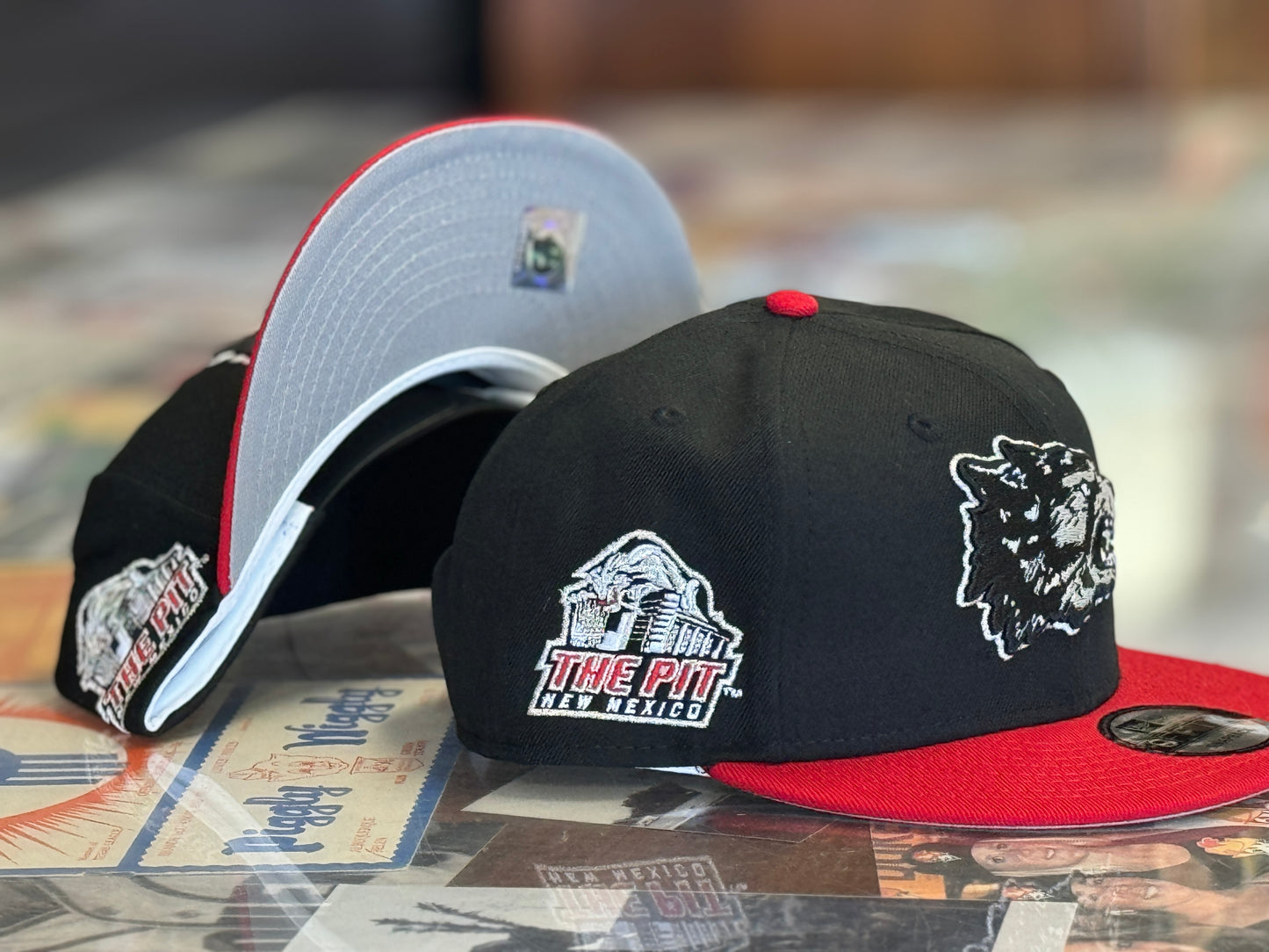 UNM 950 Snapback Red "Pit Crawler" 70s Lobo logo and Black bill