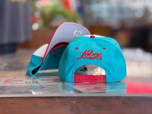 UNM New Era A Frame Snapback Turquoise White UNM logo and Red bill