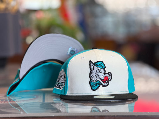 UNM Lobos New Era 5950 Chrome Turquoise Black Bill and Lobo Louie