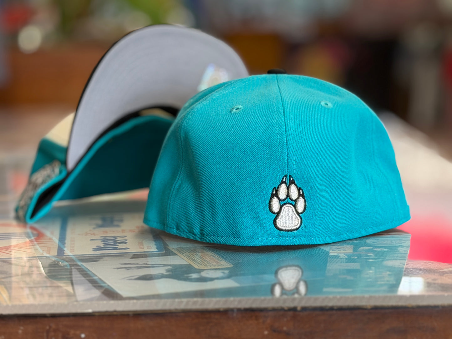 UNM Lobos New Era 5950 Chrome Turquoise Black Bill and Lobo Louie