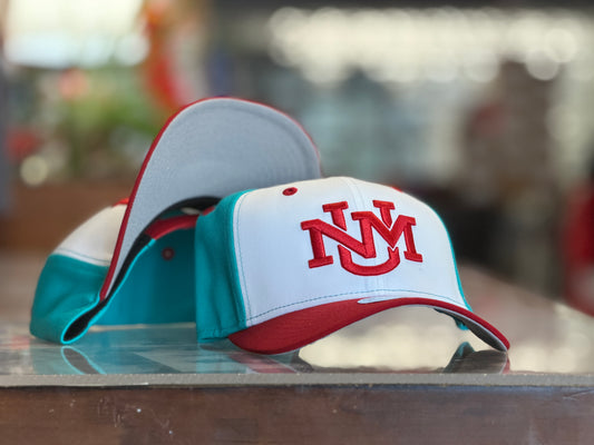 UNM New Era A Frame 970 Snapback Turquoise White UNM logo and Red bill