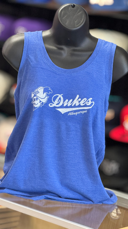 Albuquerque Dukes Women's Blue Heather Racer Back Tank White Dukes