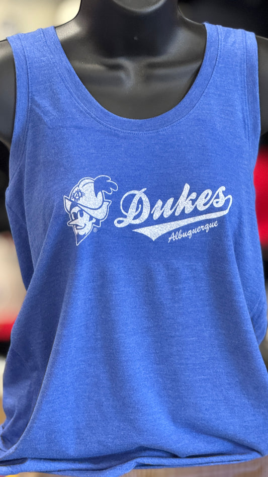 Albuquerque Dukes Women's Blue Heather Racer Back Tank White Dukes