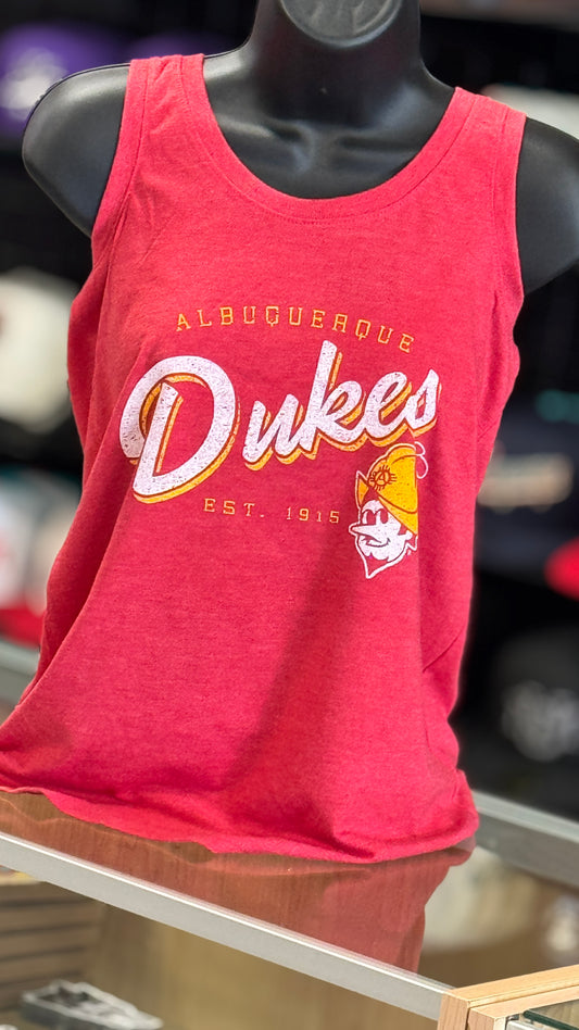 Albuquerque Dukes Women's Red Heather Racer Back Script Dukes