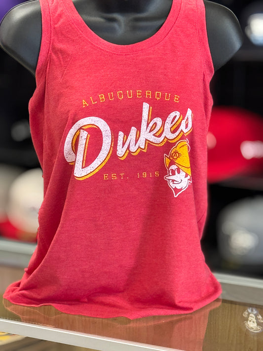 Albuquerque Dukes Women's Red Heather Racer Back Script Dukes