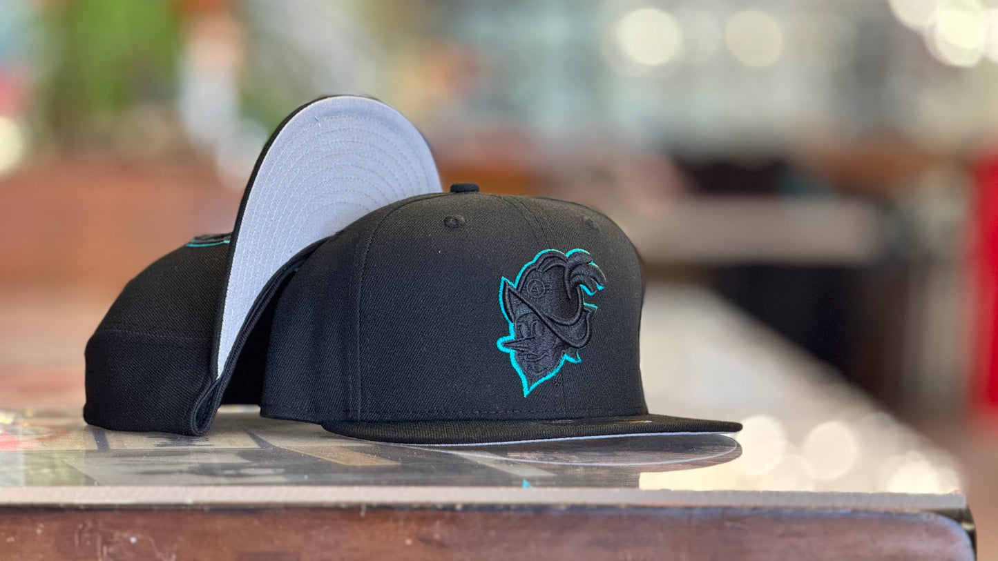 Albuquerque Dukes New Era 5950 Black on Black with Turquoise Outline