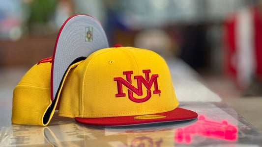 UNM Lobos New Era 5950 Gold Red bill 70s UNM logo
