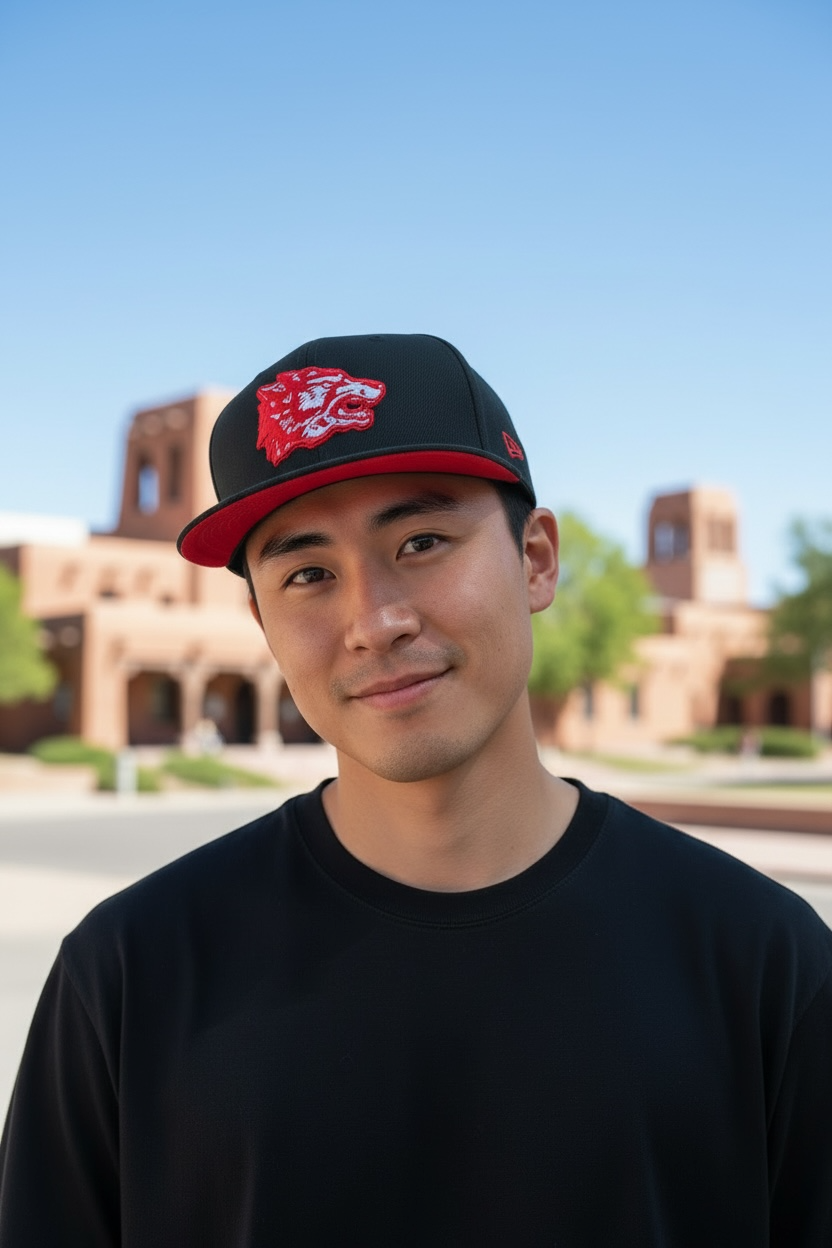 UNM Lobos New Era 5950 Black with Red 70's Lobo