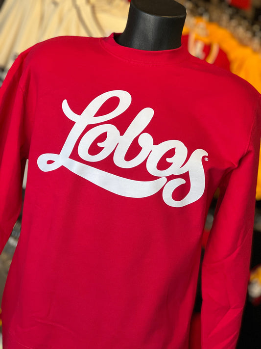 UNM Lobos Red Lobos Script Crew Sweatshirt