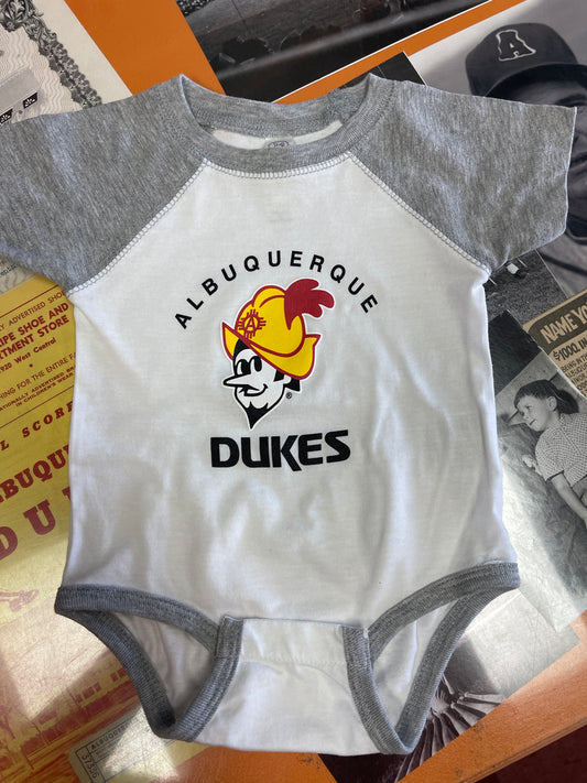Albuquerque Dukes Toddler White Onesie w/ Gray Sleeves