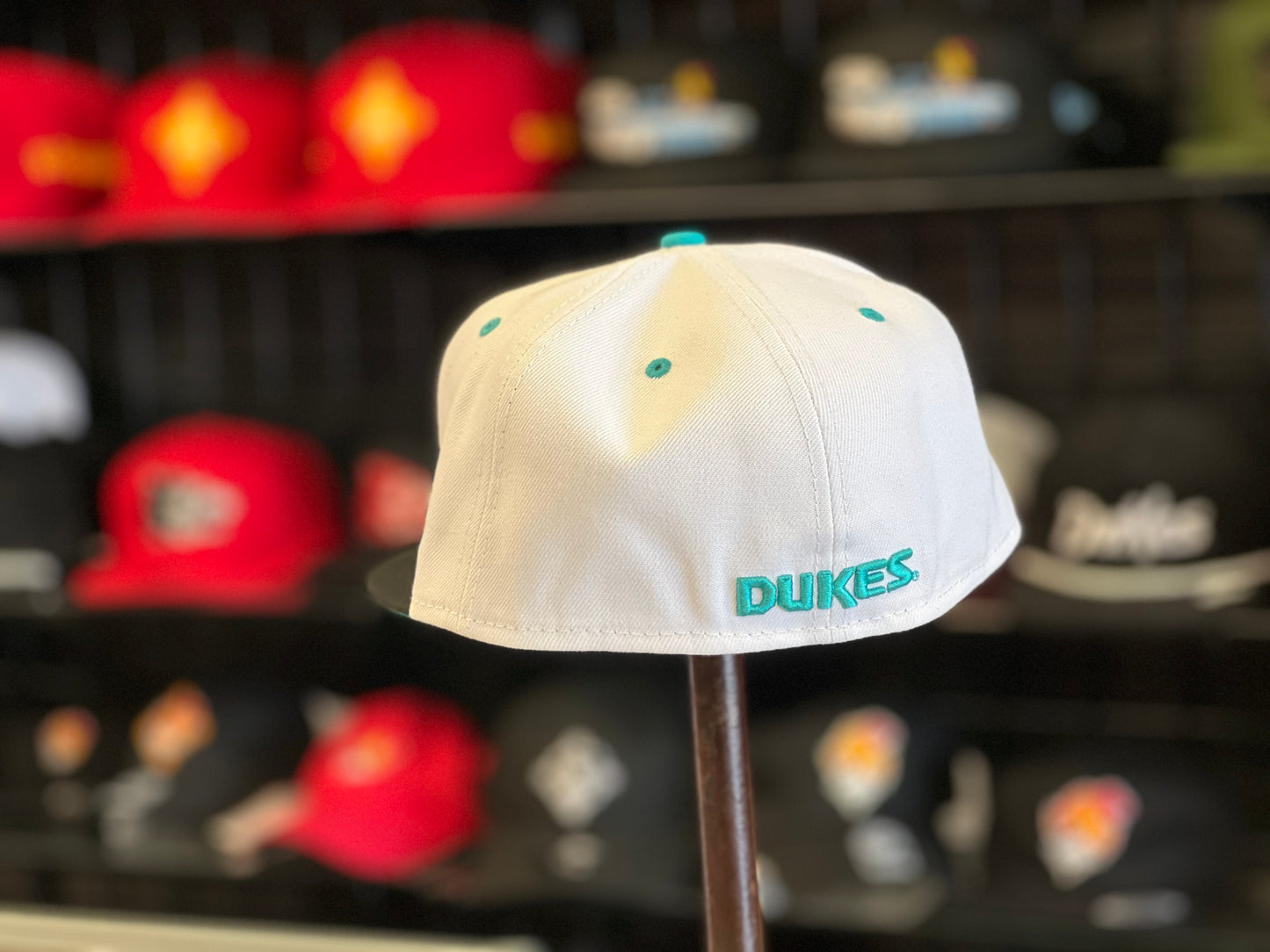 Albuquerque Dukes White Turquoise New Era 5950 Fitted Dukes 50 yr Patch