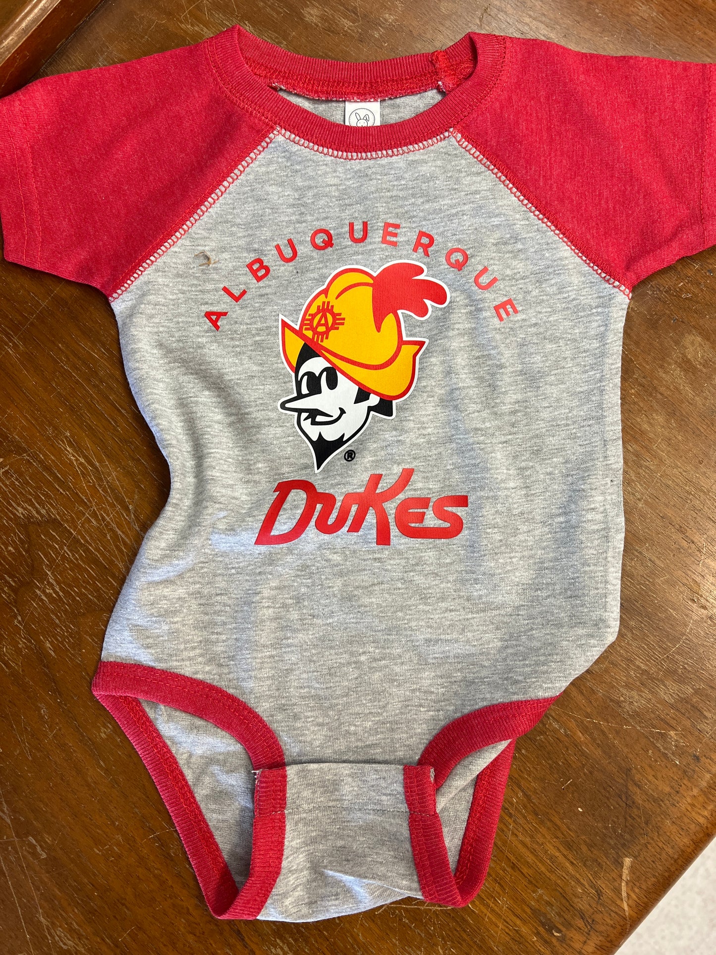 Albuquerque Dukes Toddler Gray with Red Sleeves Onesie