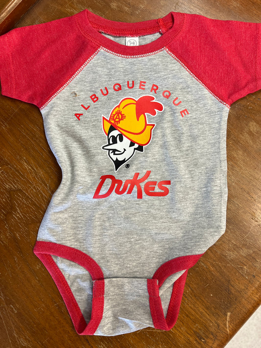 Albuquerque Dukes Toddler Gray with Red Sleeves Onesie