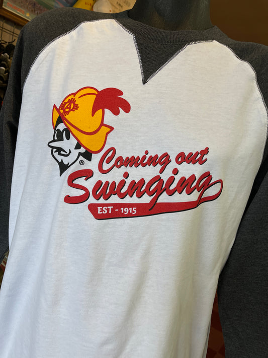 Albuquerque Dukes Black/White Baseball T-Shirt 3/4 Coming Out Swinging