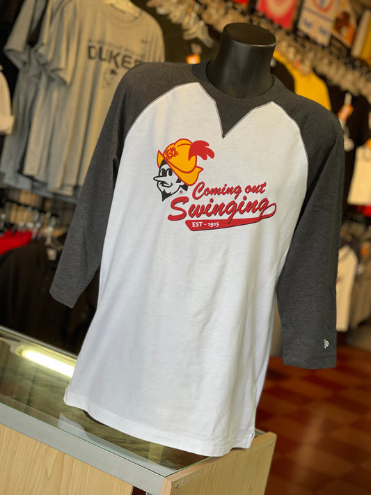 Albuquerque Dukes Black/White Baseball T-Shirt 3/4 Coming Out Swinging